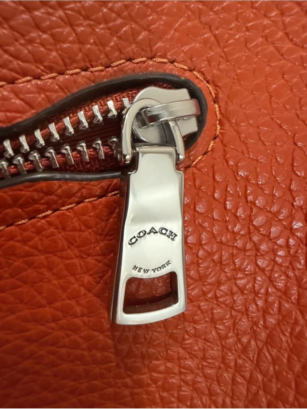 COACH Pebble Leather Shoulder Bag in Burnt Orange